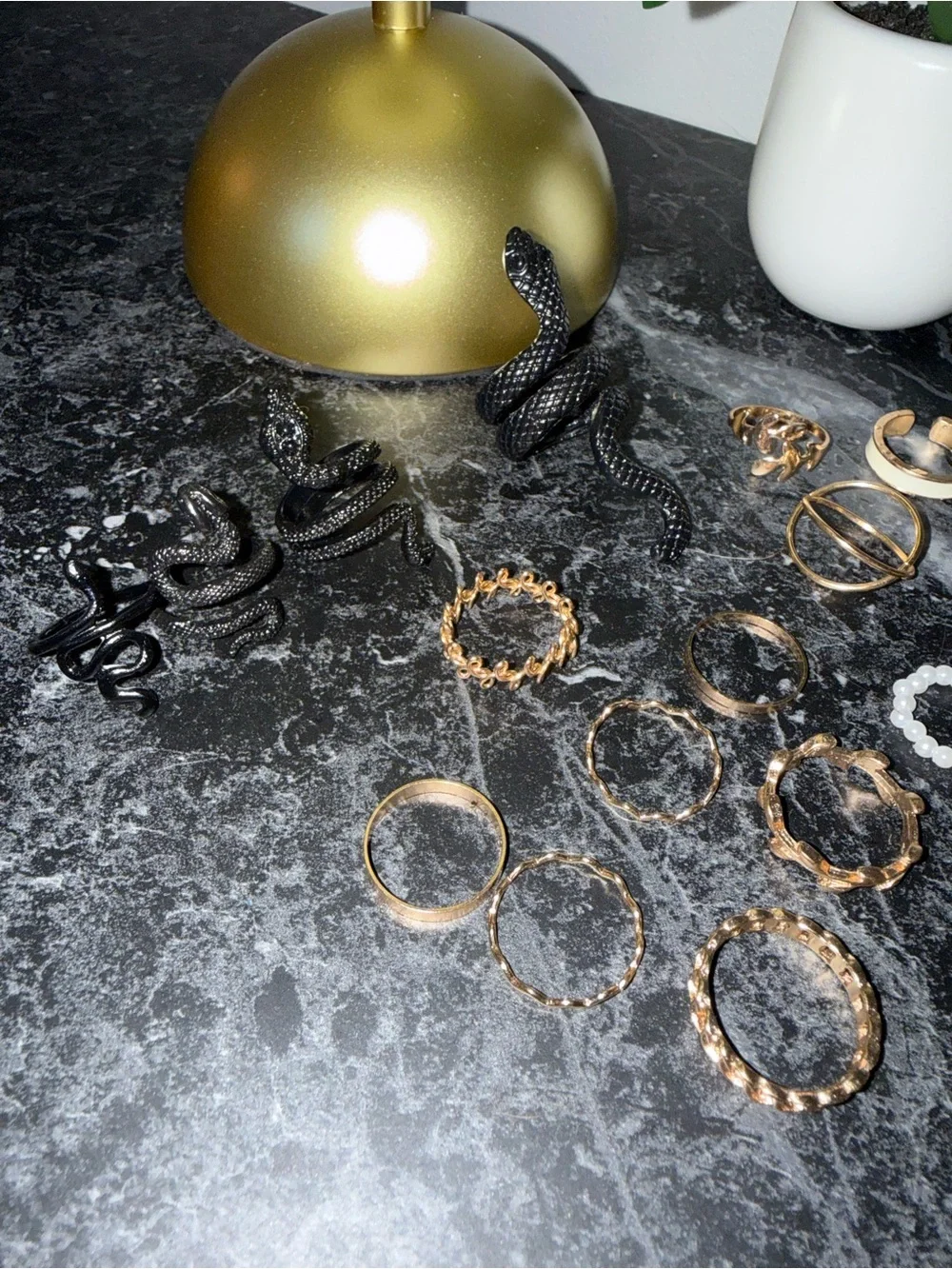 Assorted Gold, Black, Pearl, & Snake Ring Set ✨